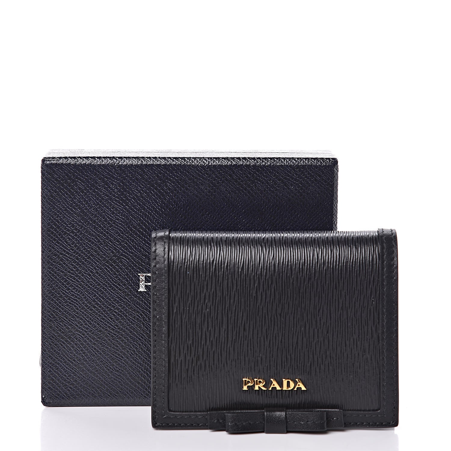 Prada Vitello Move Bow Compact Wallet Black 7 of 7