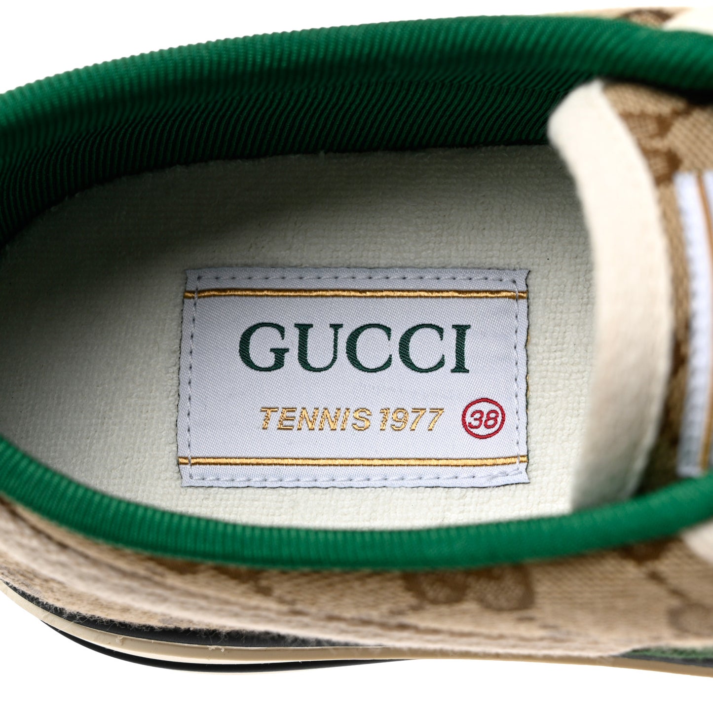 GG Monogram Web Womens 1977 Tennis Sneakers 38 Beige Ebony Mystic White