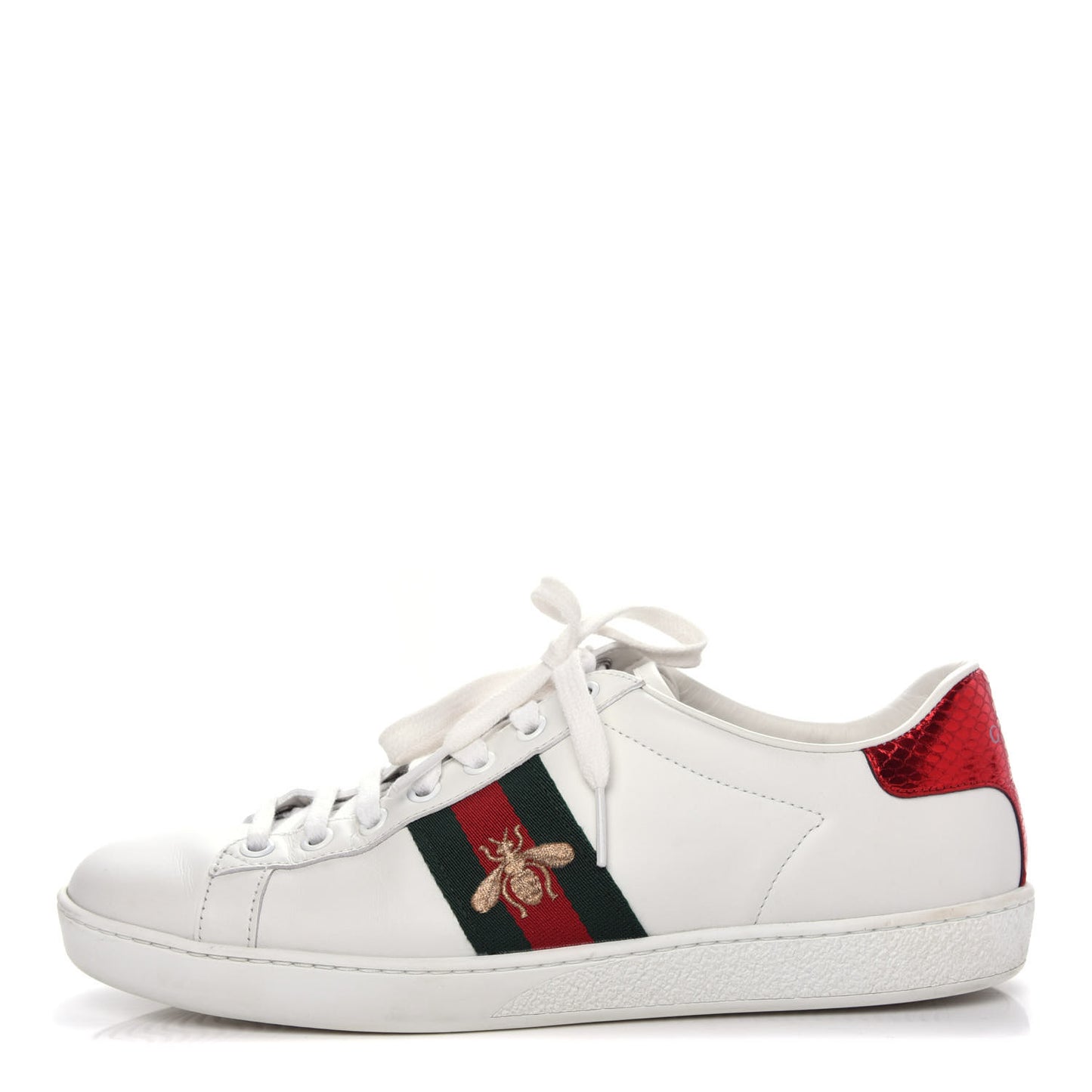 Calfskin Ayers Bee Embroidered Womens Ace Sneakers 37.5 White Green