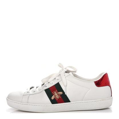 Gucci Calfskin Ayers Bee Embroidered Womens Ace Sneakers 37.5 White Green 1 of 11