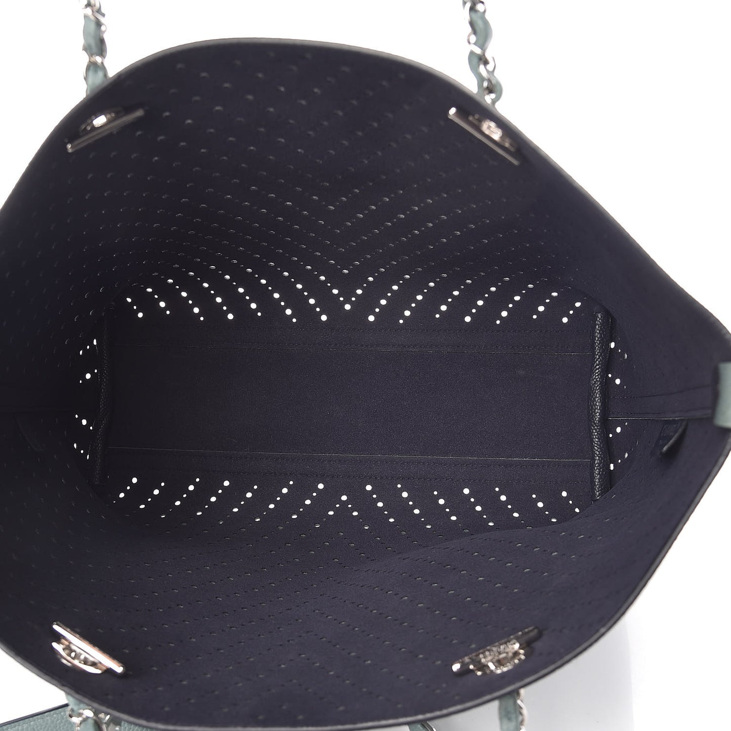 Perforated Grained Calfskin Large Shopping Tote Green