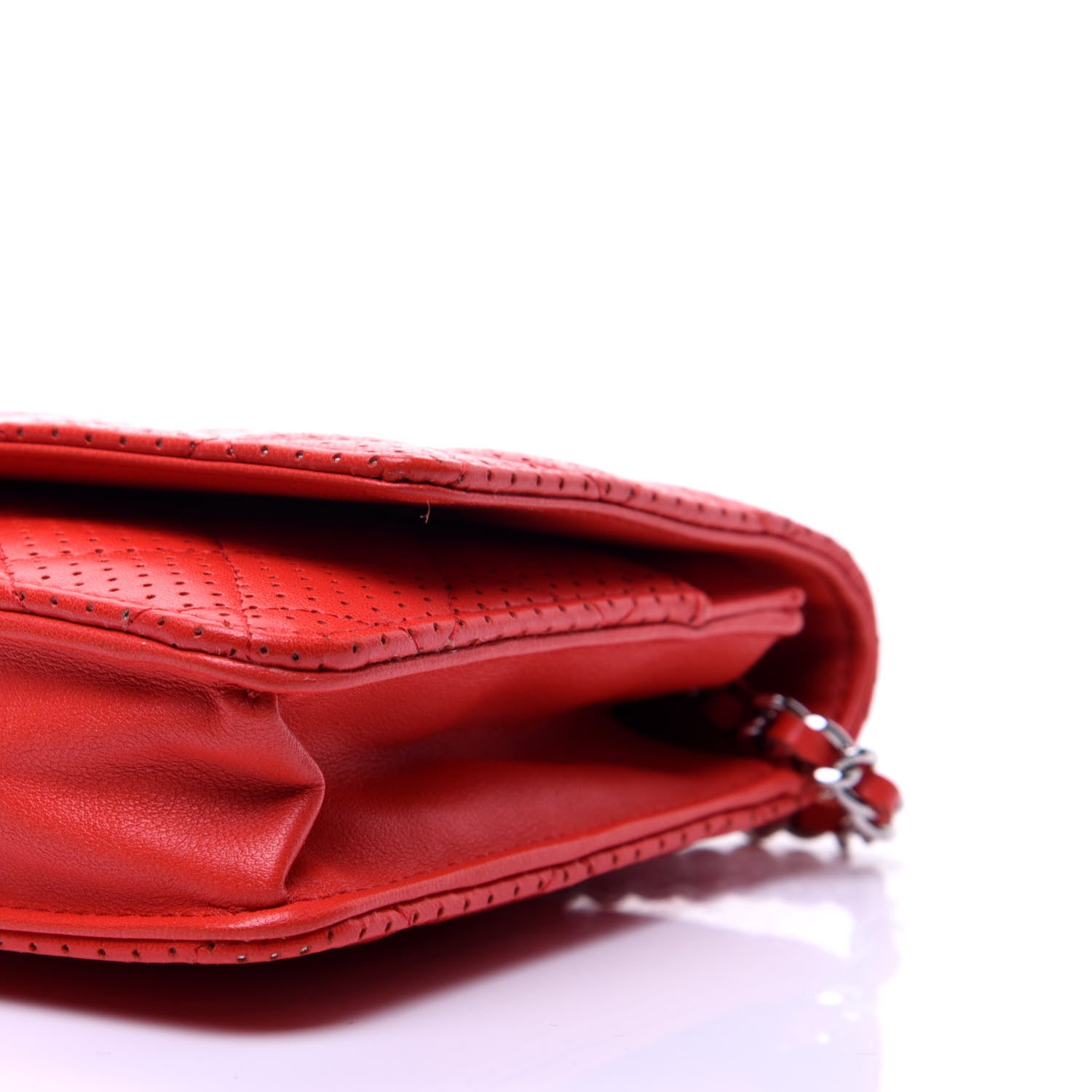 Chanel Perforated Lambskin Quilted Wallet On Chain WOC Red 14 of 23