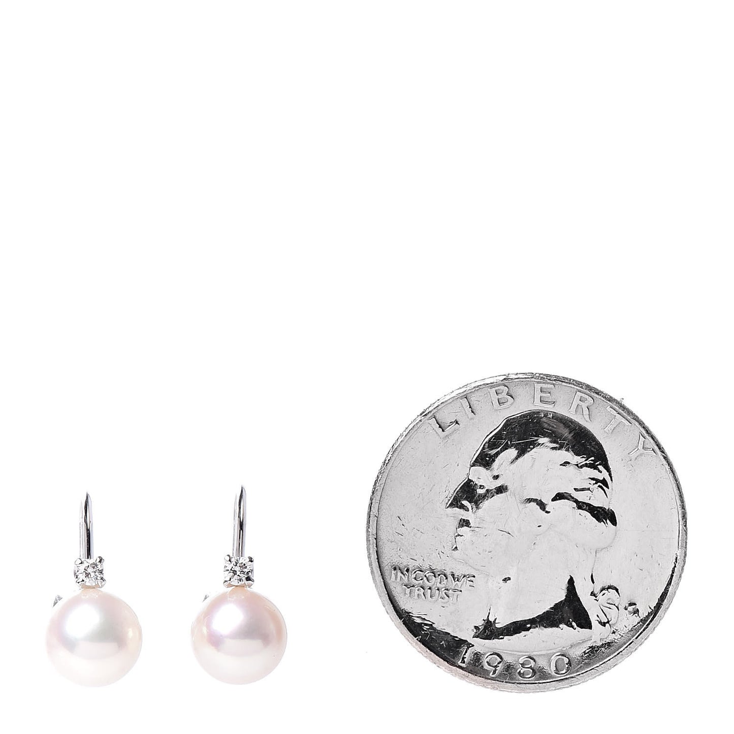 18K White Gold Diamond Akoya Pearl 7-7.5mm Screw Back Earrings