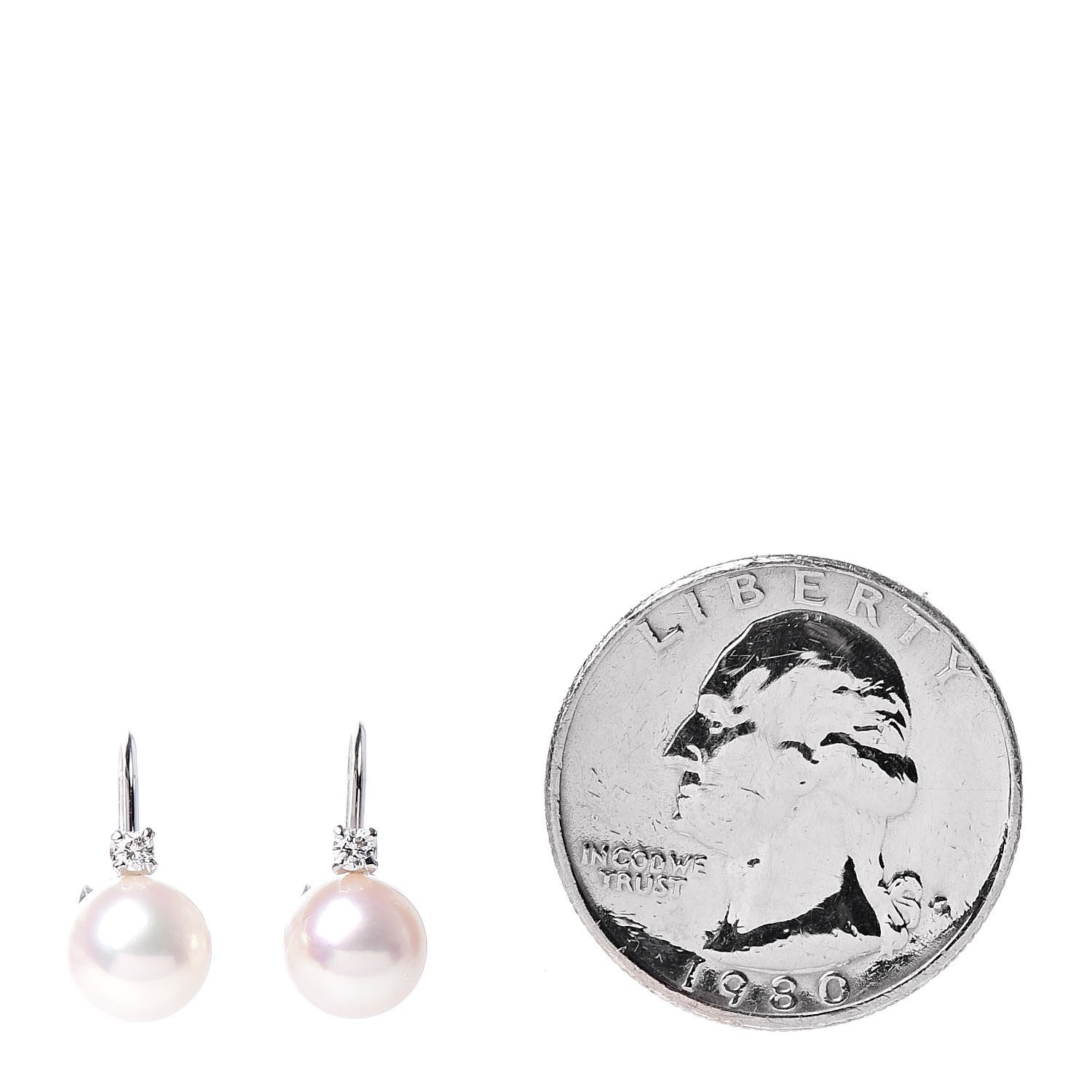 Mikimoto 18K White Gold Diamond Akoya Pearl 7-7.5mm Screw Back Earrings 2 of 4