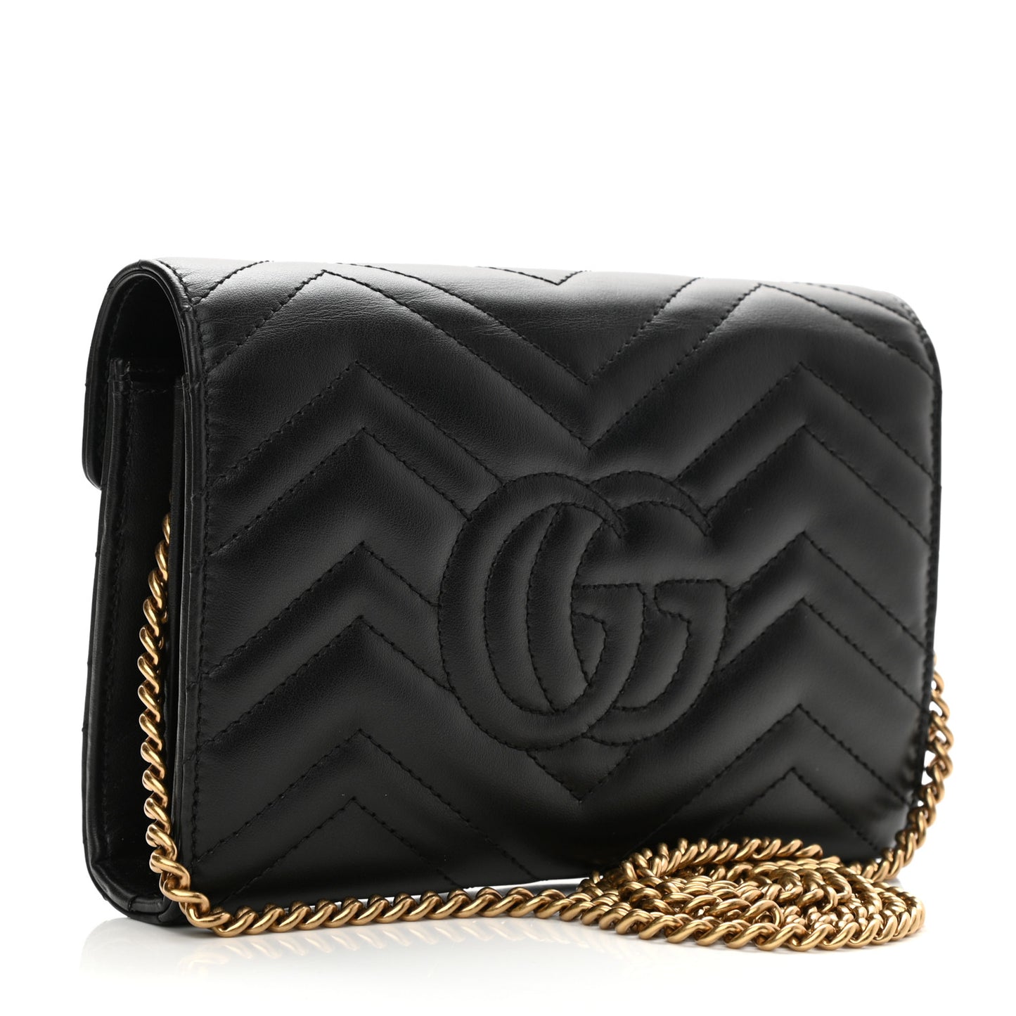 Calfskin Matelasse GG Marmont Chain Wallet Black