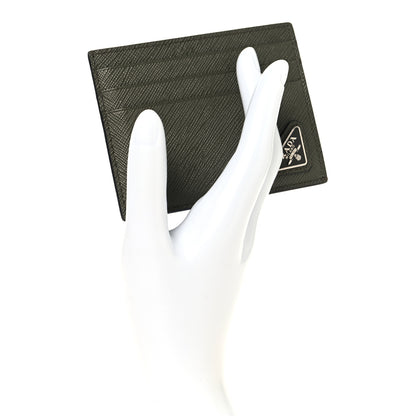 Prada Saffiano Triangle Card Holder Loden 2 of 8