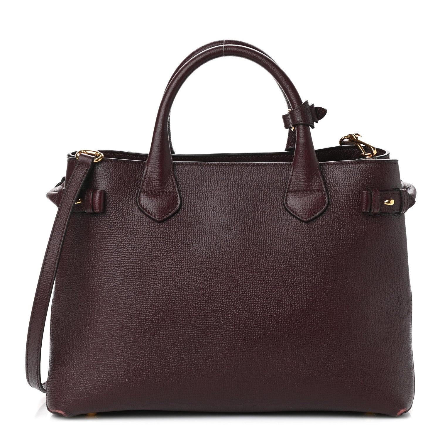 Burberry Grainy Calfskin House Check Medium Banner Tote Mahogany Red 1 of 12