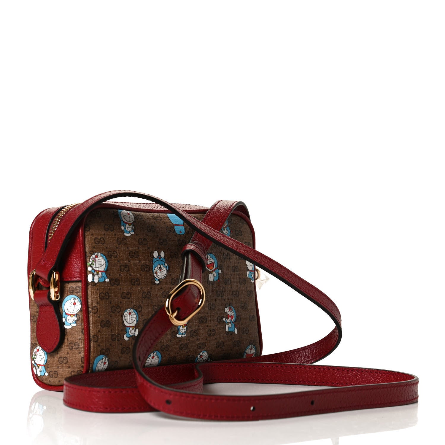 Gucci X DORAEMON Mini Vintage GG Supreme Monogram Camera Bag Beige Cherry Red 3 of 12