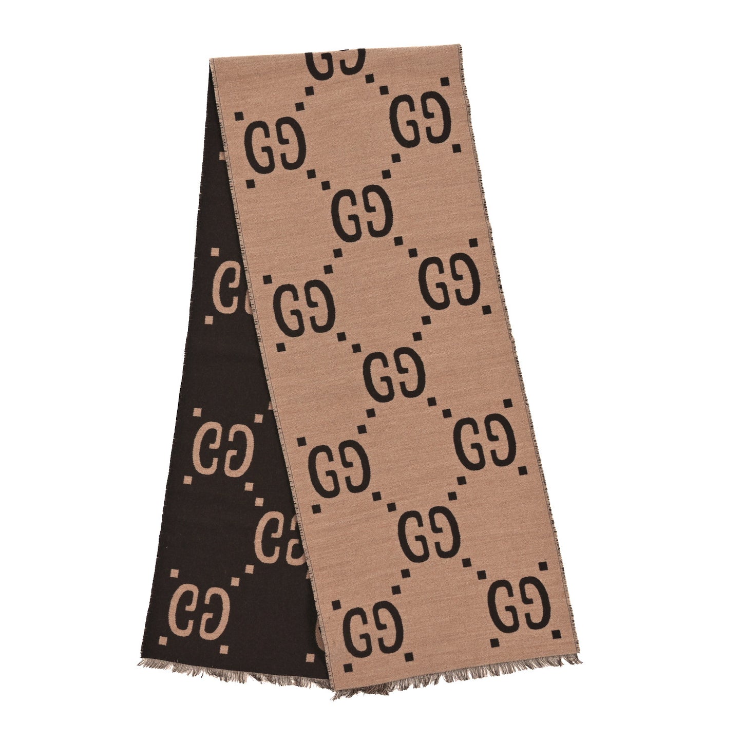 Wool Silk Monogram Jumbo GG Freedom Scarf Dark Brown Beige