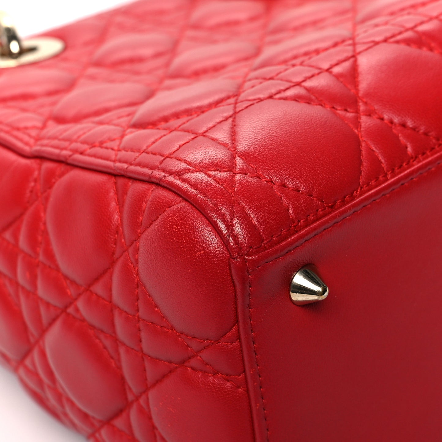 Lambskin Cannage Embellished Medium Lady Dior Red
