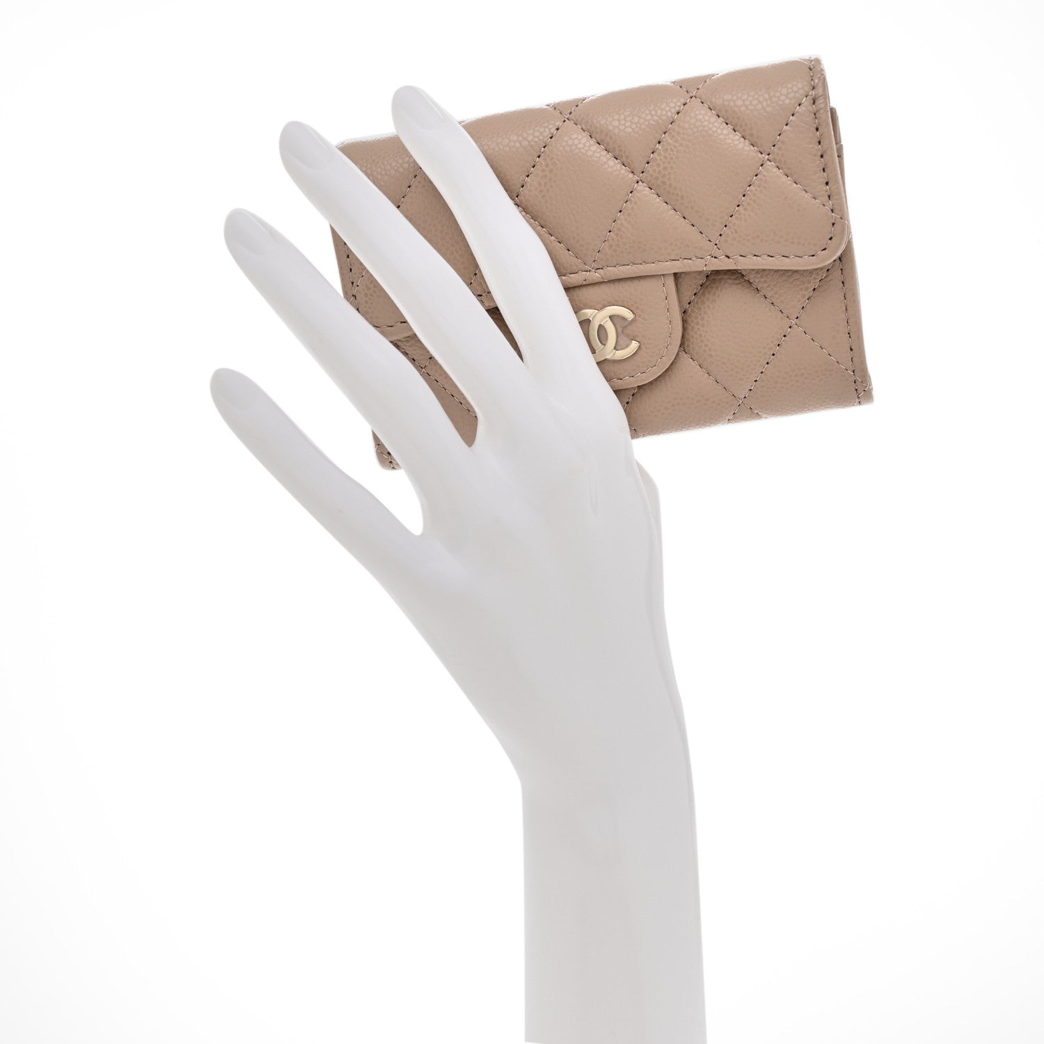Chanel Caviar Quilted Flap Card Holder Wallet Dark Beige 2 of 8