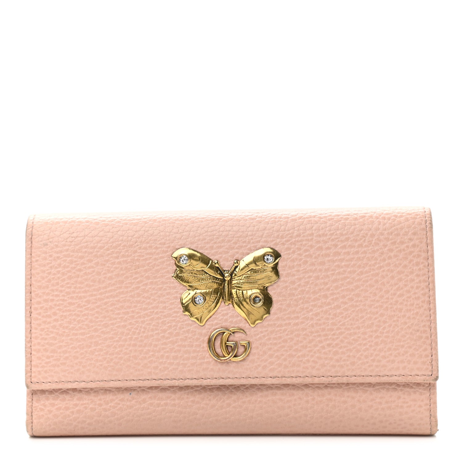 Gucci Pebbled Calfskin Butterfly Continental Wallet Perfect Pink 1 of 13