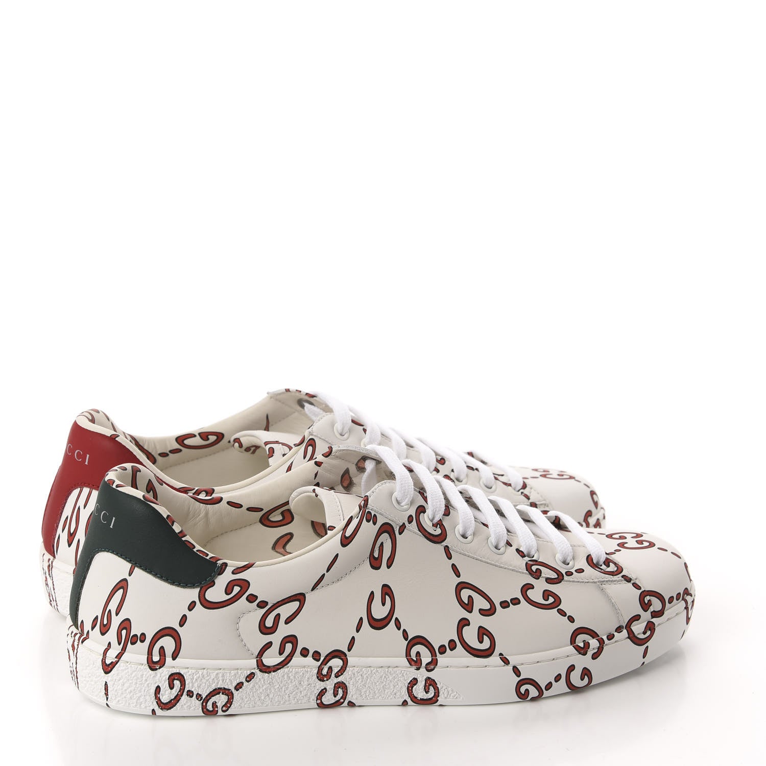 Gucci Calfskin GucciGhost Print Mens Ace Sneakers 9 White Hibiscus Red 4 of 10