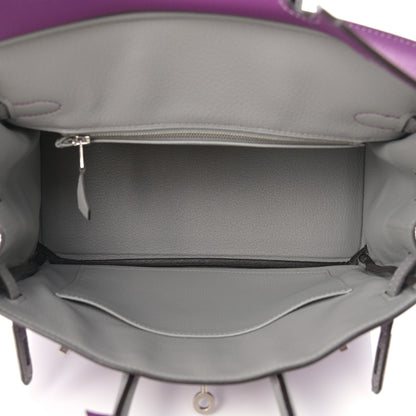 Hermes Togo Horseshoe Birkin 25 Anemone Gris Mouette 5 of 11