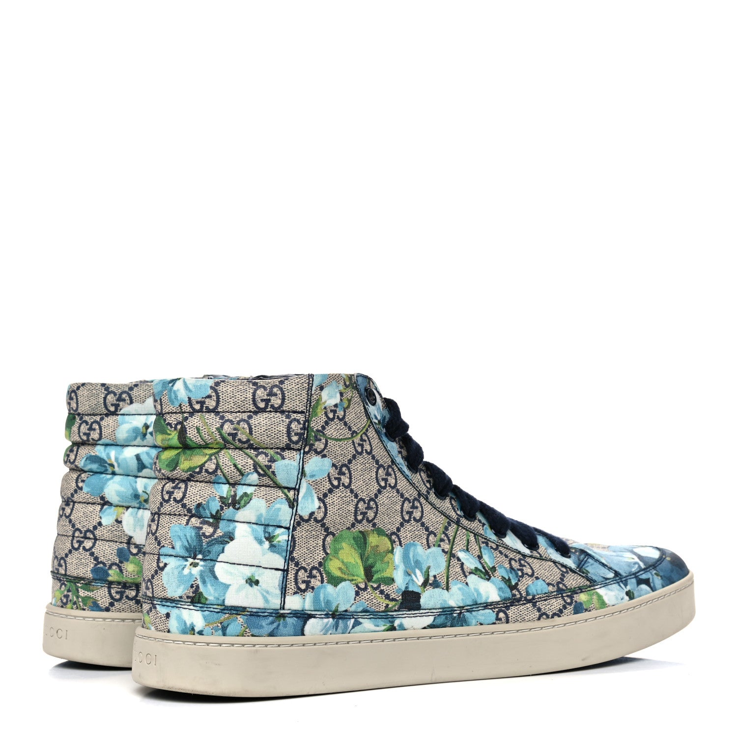 Gucci GG Supreme Monogram Blooms Mens High Top Sneakers 12 Beige Blue 4 of 14
