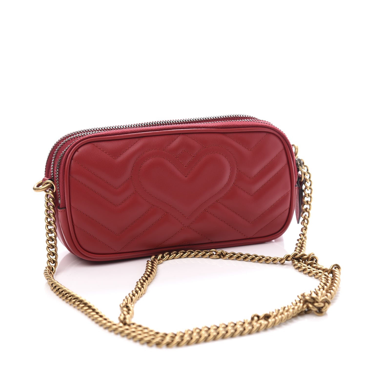 Gucci Calfskin Matelasse Mini GG Marmont Chain Crossbody Bag Hibiscus Red 2 of 9