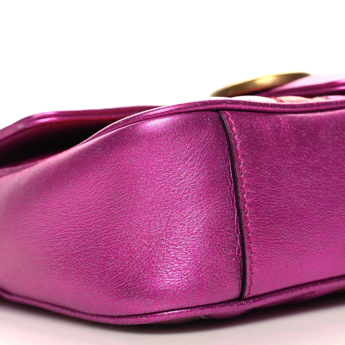 Metallic Calfskin Matelasse Mini GG Marmont Shoulder Bag Fuchsia