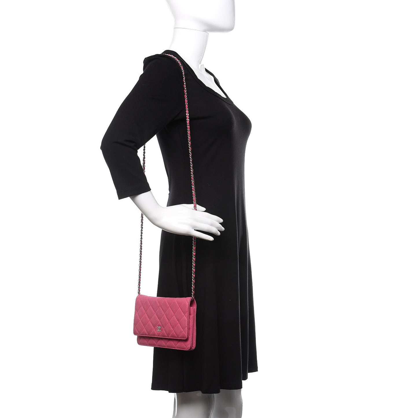 Iridescent Caviar Quilted Wallet On Chain WOC Pink