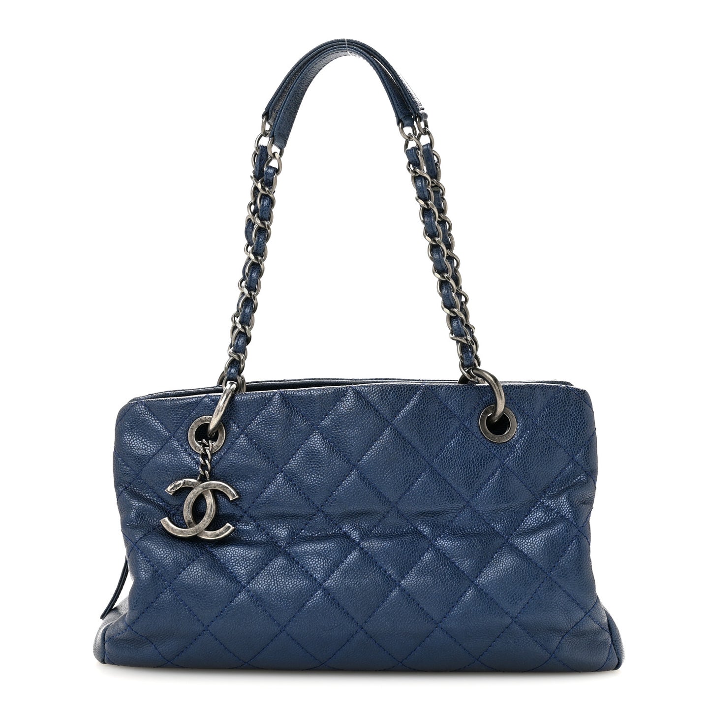 Iridescent Caviar Quilted Small Chic Tote  Dark Blue