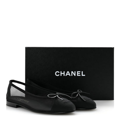 Chanel Mesh Grosgrain CC Cap Toe Ballerina Flats 37 Black 10 of 10