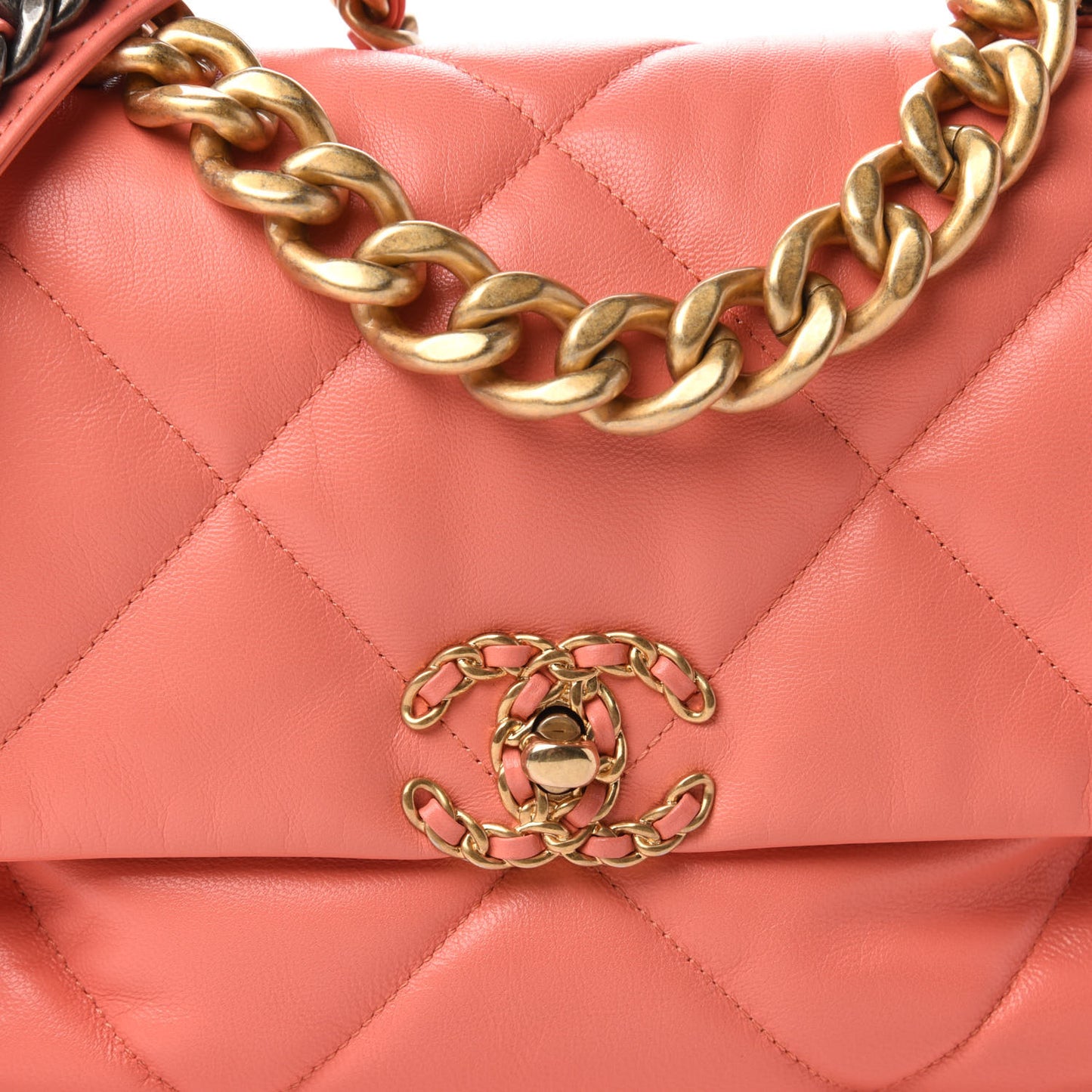 Goatskin Quilted Large Chanel 19 Flap Coral