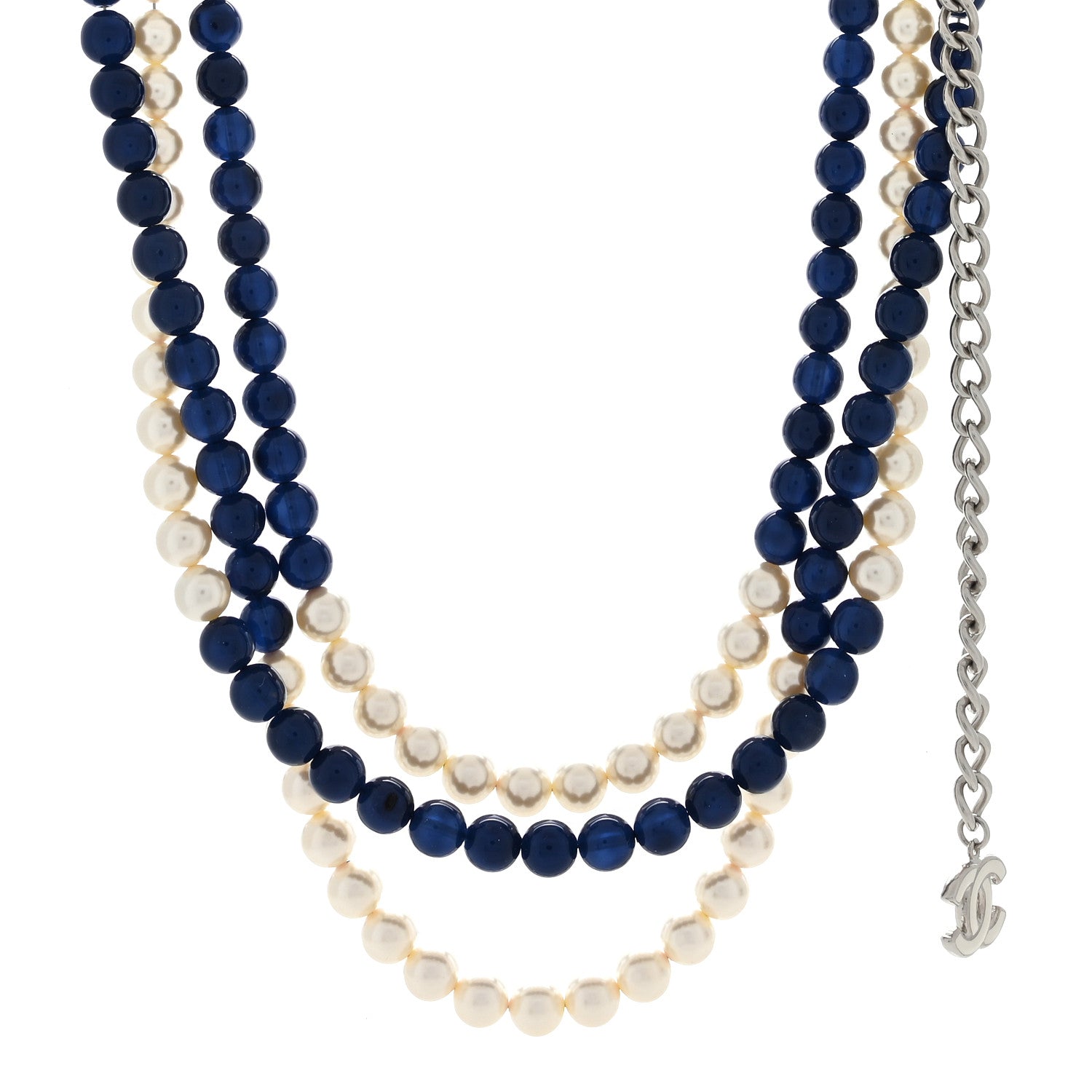 Chanel Pearl Beaded CC Multi Strand Choker Necklace Blue Silver 1 of 3