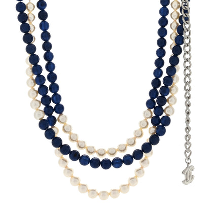 Chanel Pearl Beaded CC Multi Strand Choker Necklace Blue Silver 1 of 3