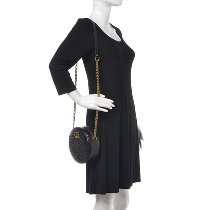 Gucci Azalea Calfskin Matelasse Heart Mini GG Marmont Round Shoulder Bag Black 2 of 8
