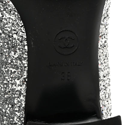 Chanel Glitter Patent Calfskin Cap Toe Fantasy High Boots 38 Silver Black 8 of 9