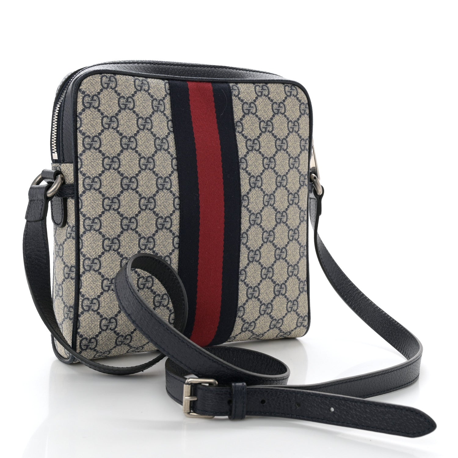 Gucci GG Supreme Monogram Textured Dollar Calfskin Web Small Ophidia Messenger Bag Beige Blue 3 of 10