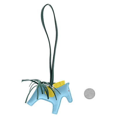 Hermes Milo Lambskin Grigri Rodeo Horse Bag Charm PM Bleu Celeste Lime Malachite 2 of 5