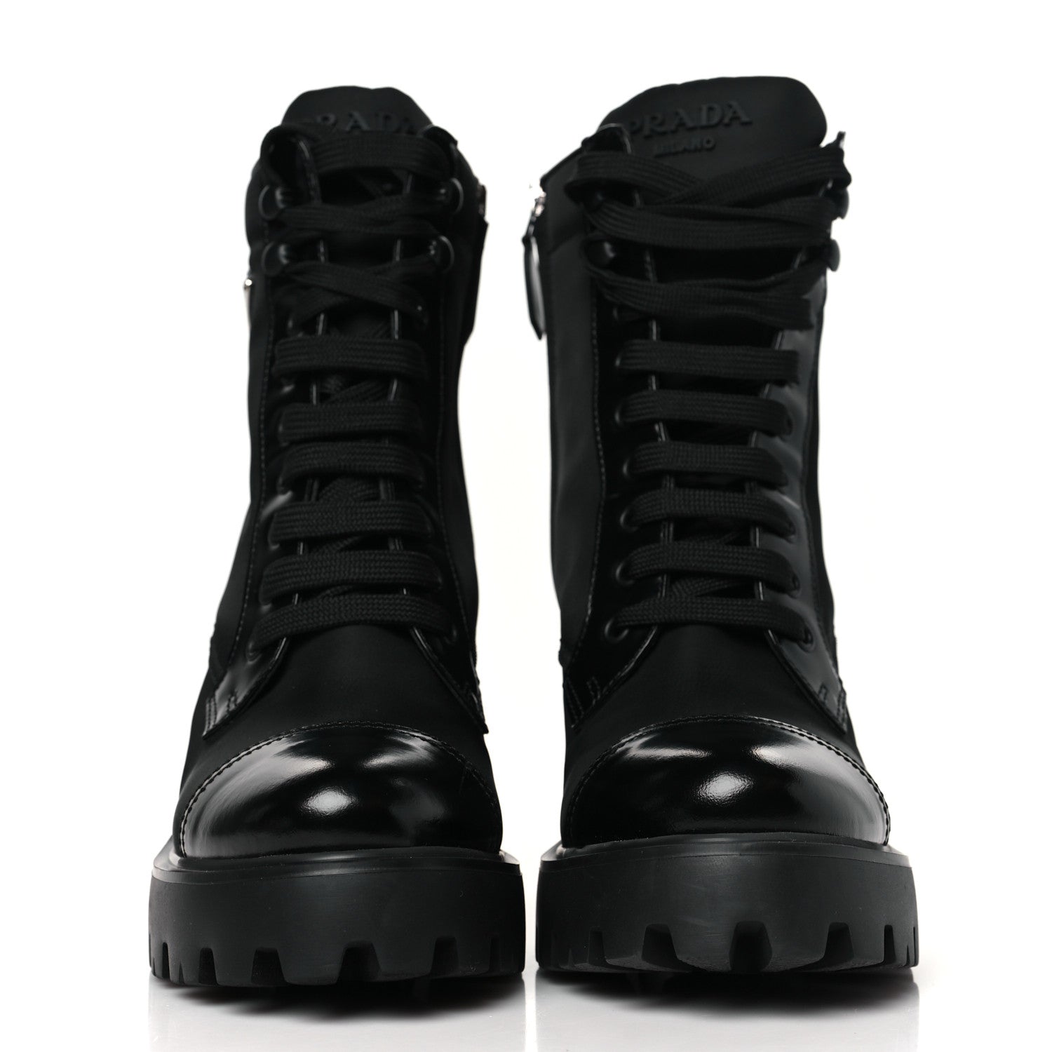 Prada Spazzolato Re-Nylon Metal Triangle Logo Lace Up 55mm Ankle Boots 39 Black 2 of 8