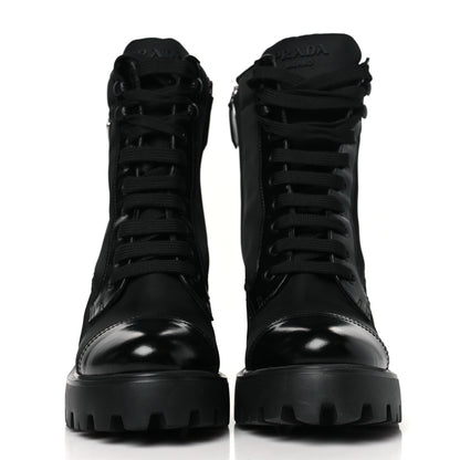 Prada Spazzolato Re-Nylon Metal Triangle Logo Lace Up 55mm Ankle Boots 39 Black 2 of 8