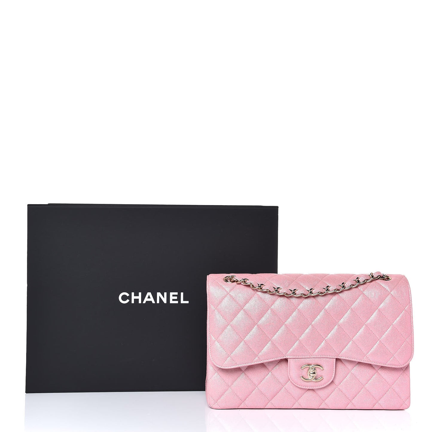 Iridescent Caviar Quilted Jumbo Double Flap Rose Pink