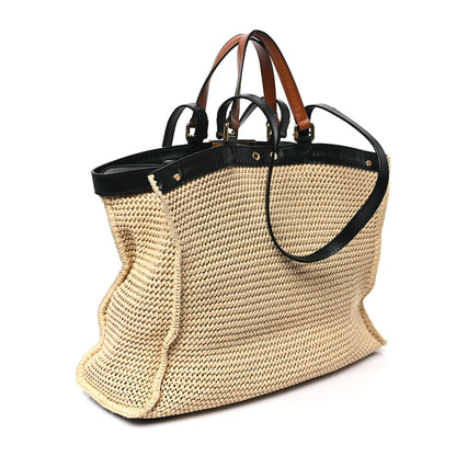 Fendi Raffia Vitello King Macrame Mesh Medium Peekaboo X-Tote Natural Black Cuoio 3 of 13
