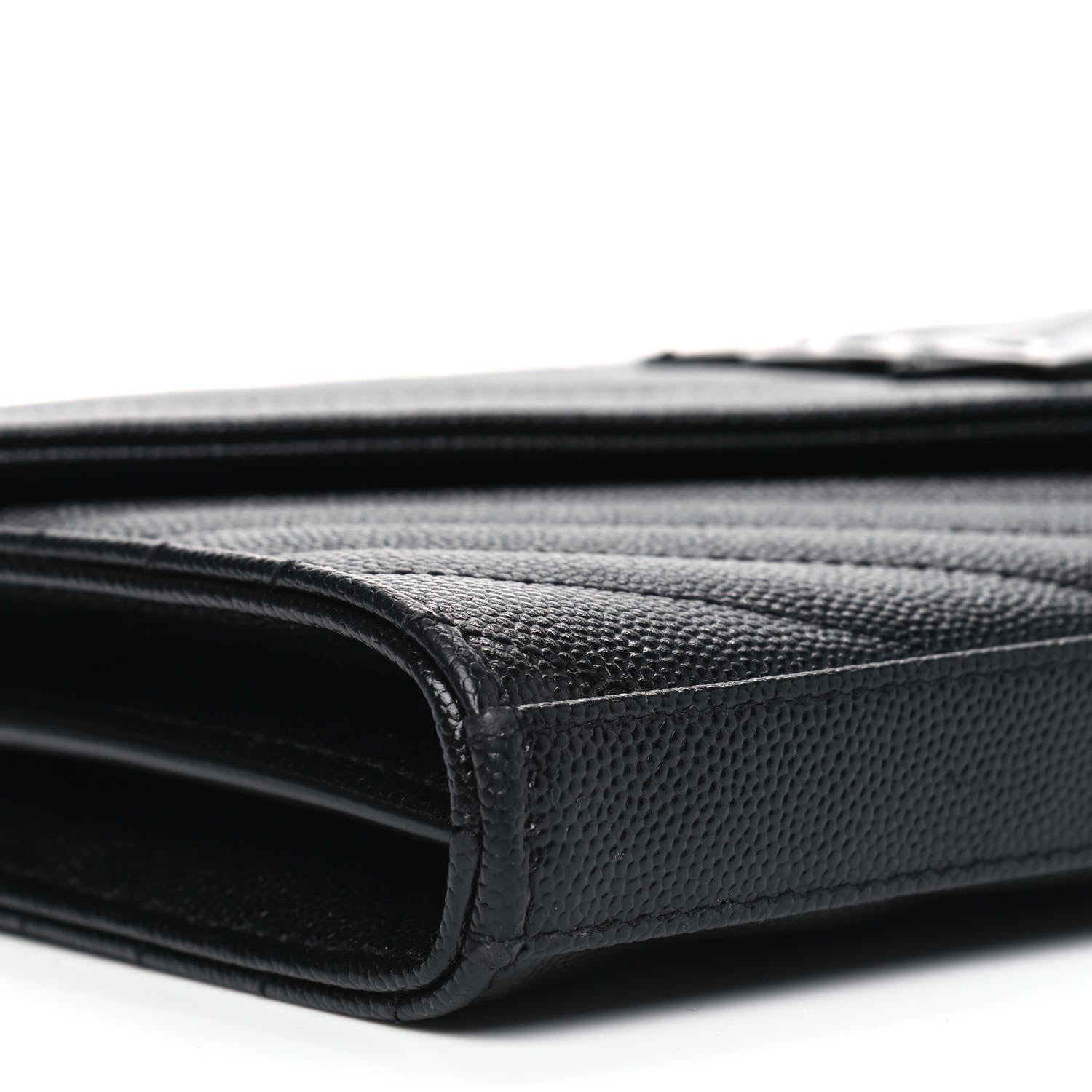 Saint Laurent Grain De Poudre Matelasse Chevron Monogram Chain Wallet Black 5 of 6