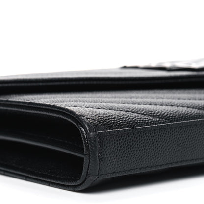 Saint Laurent Grain De Poudre Matelasse Chevron Monogram Chain Wallet Black 5 of 6