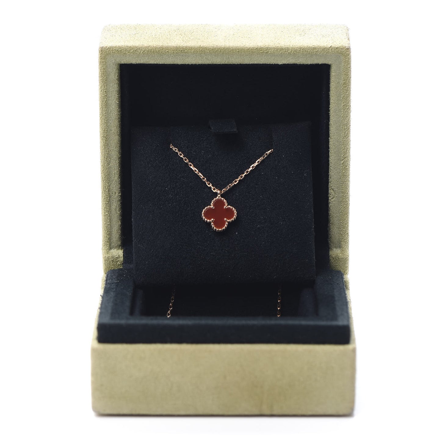 18K Rose Gold Carnelian Sweet Alhambra Pendant Necklace