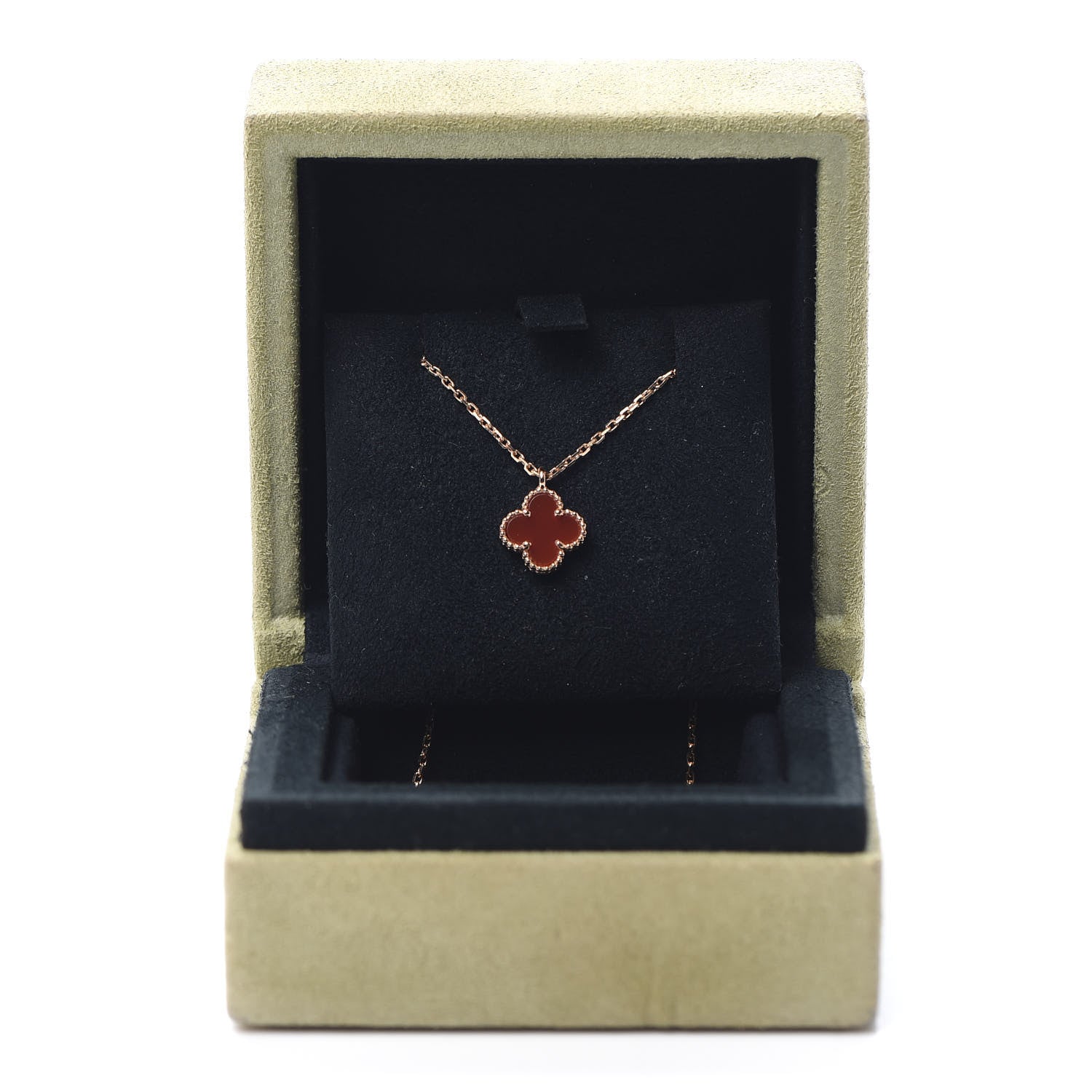 Van Cleef & Arpels 18K Rose Gold Carnelian Sweet Alhambra Pendant Necklace 7 of 7