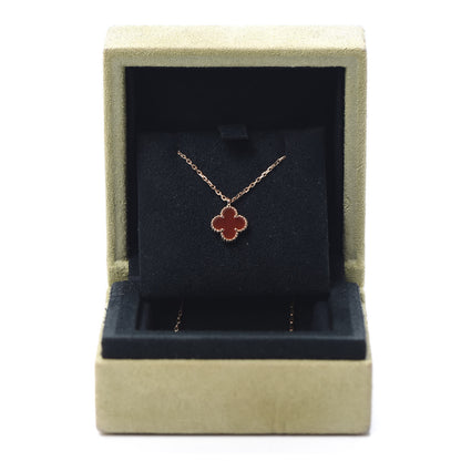 Van Cleef & Arpels 18K Rose Gold Carnelian Sweet Alhambra Pendant Necklace 7 of 7