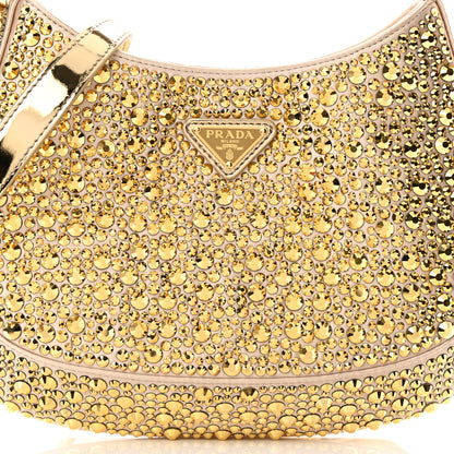 Prada Satin Crystal Cleo Adjustable Strap Shoulder Bag Platino 8 of 12