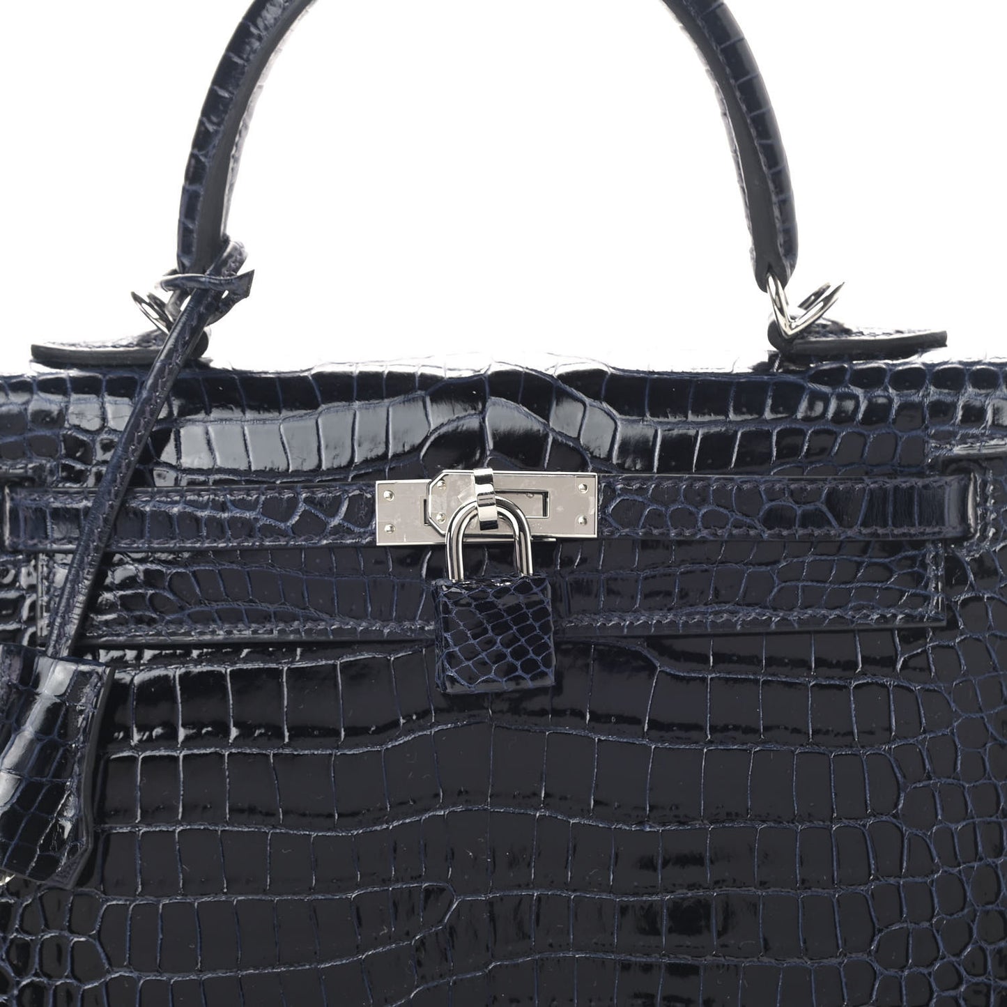 Shiny Porosus Crocodile Kelly Sellier 25 Bleu Marine