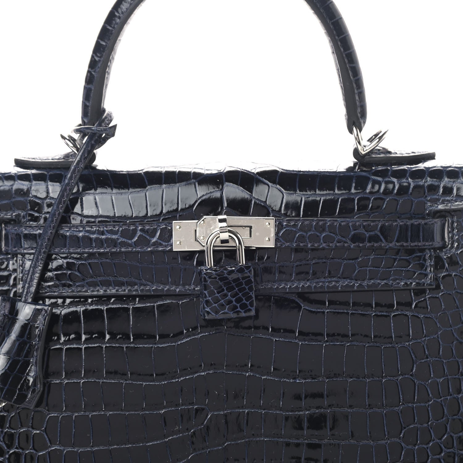 Hermes Shiny Porosus Crocodile Kelly Sellier 25 Bleu Marine 9 of 10