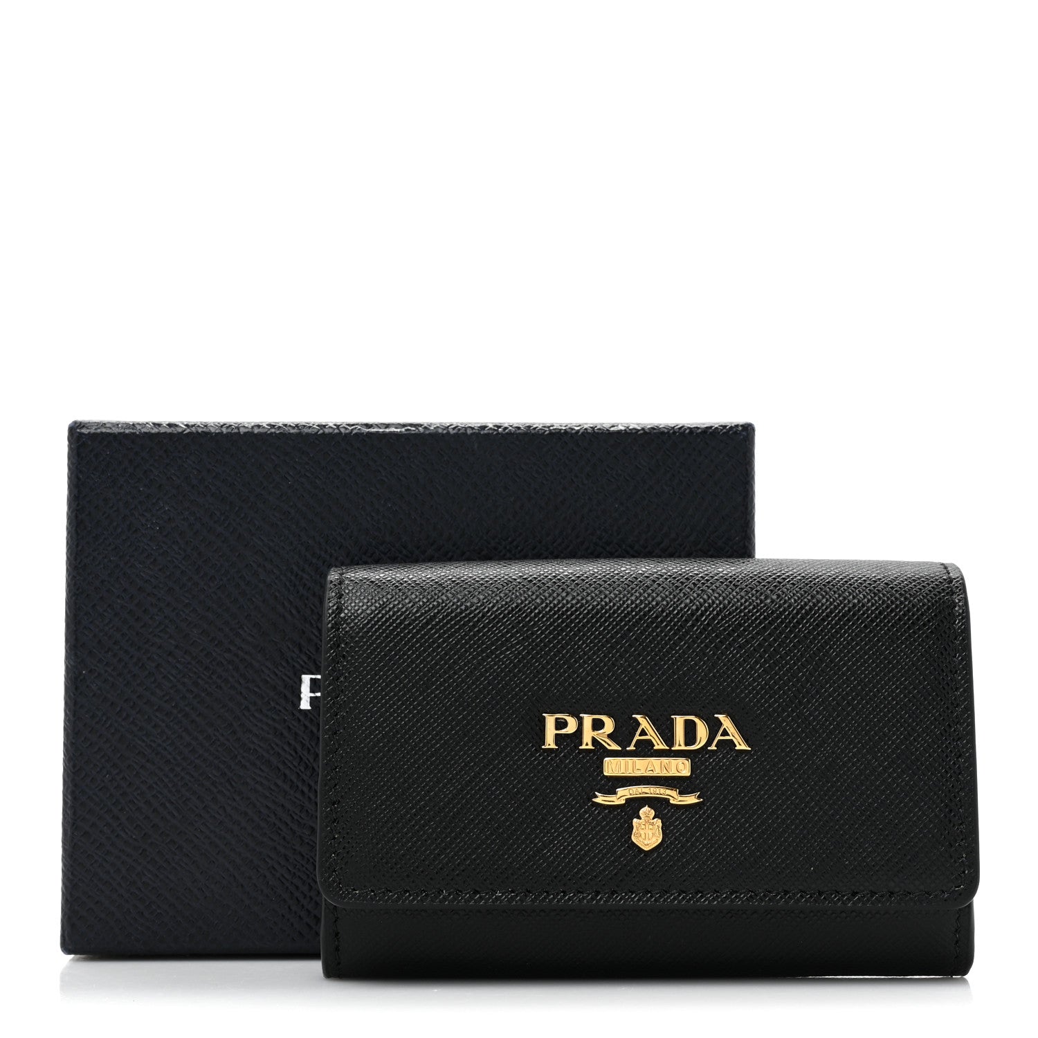 Prada Saffiano Foldover Card Holder Wallet Black 12 of 12