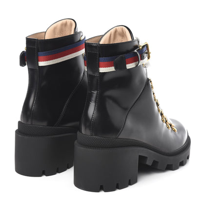 Gucci Calfskin Sylvie Web Womens Lace Up Combat Boots 38 Black 4 of 10