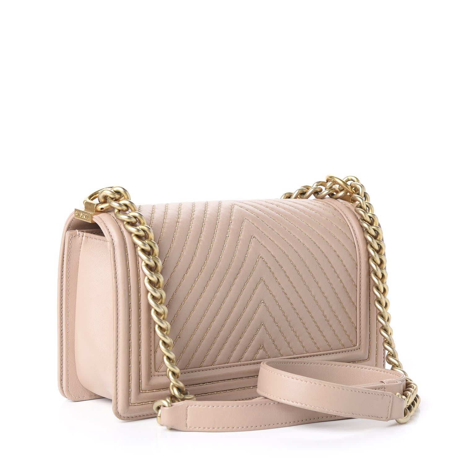 Chanel Calfskin Chevron Chain Medium Boy Flap Nude 2 of 13