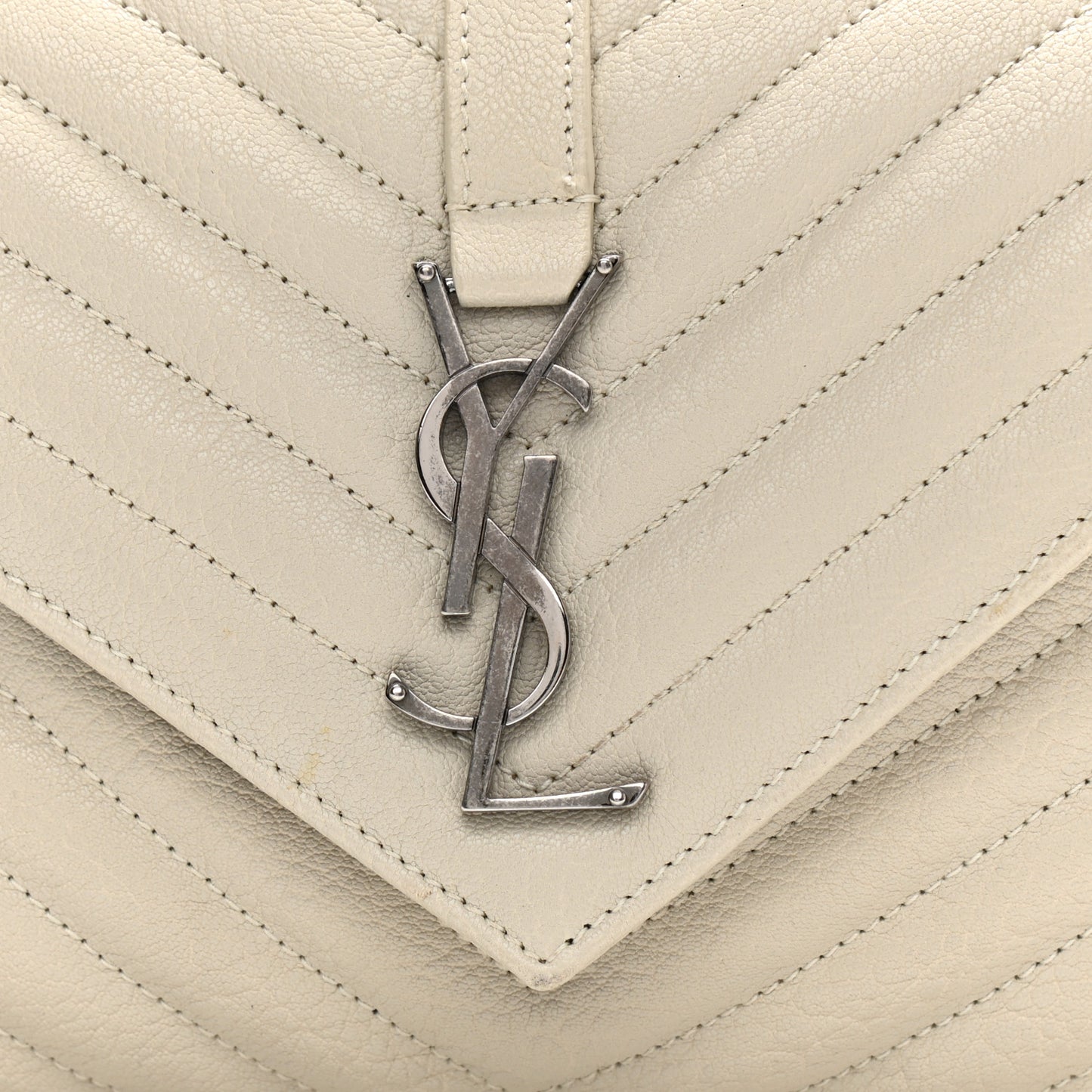 Sheepskin Matelasse Chevron Monogram Medium College Bag Dove White