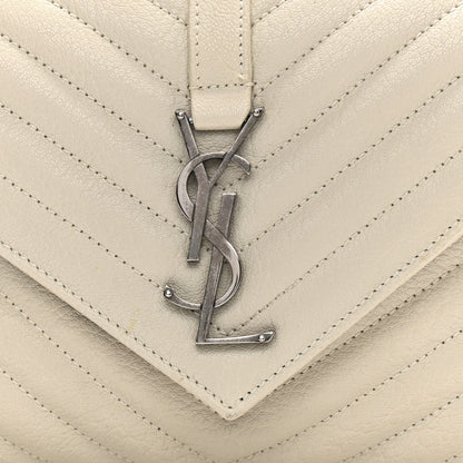 Saint Laurent Sheepskin Matelasse Chevron Monogram Medium College Bag Dove White 8 of 10