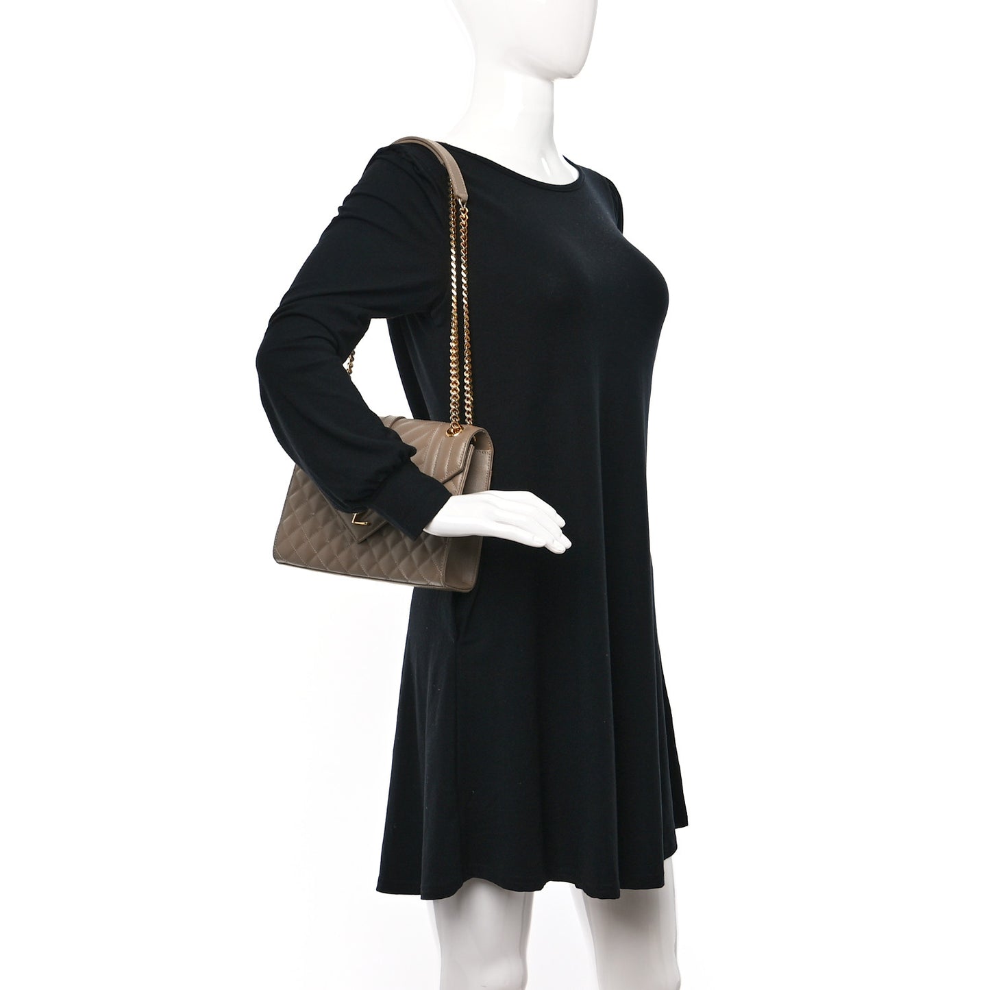 Grain De Poudre Textured Mixed Matelasse Medium Triquilt Monogram Satchel Dark Beige
