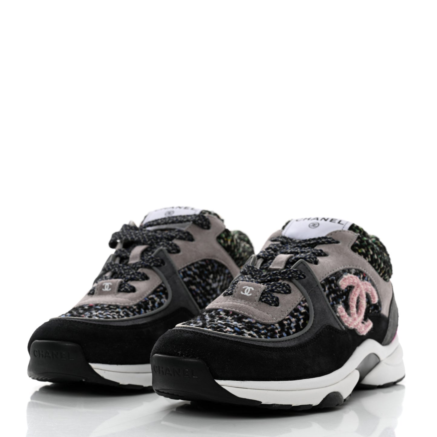 Tweed Suede CC Sneakers 36.5 Grey Pink Multicolor